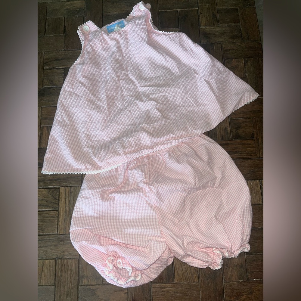 Mondays child 2 Pc outfit set pink white gingham check dot tank top 4/5 shorts